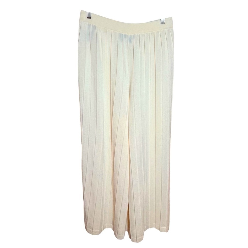 Theory Pleated Gaucho Palazzo Pants Bristol Cotton Knit Cream Ivory Size Medium